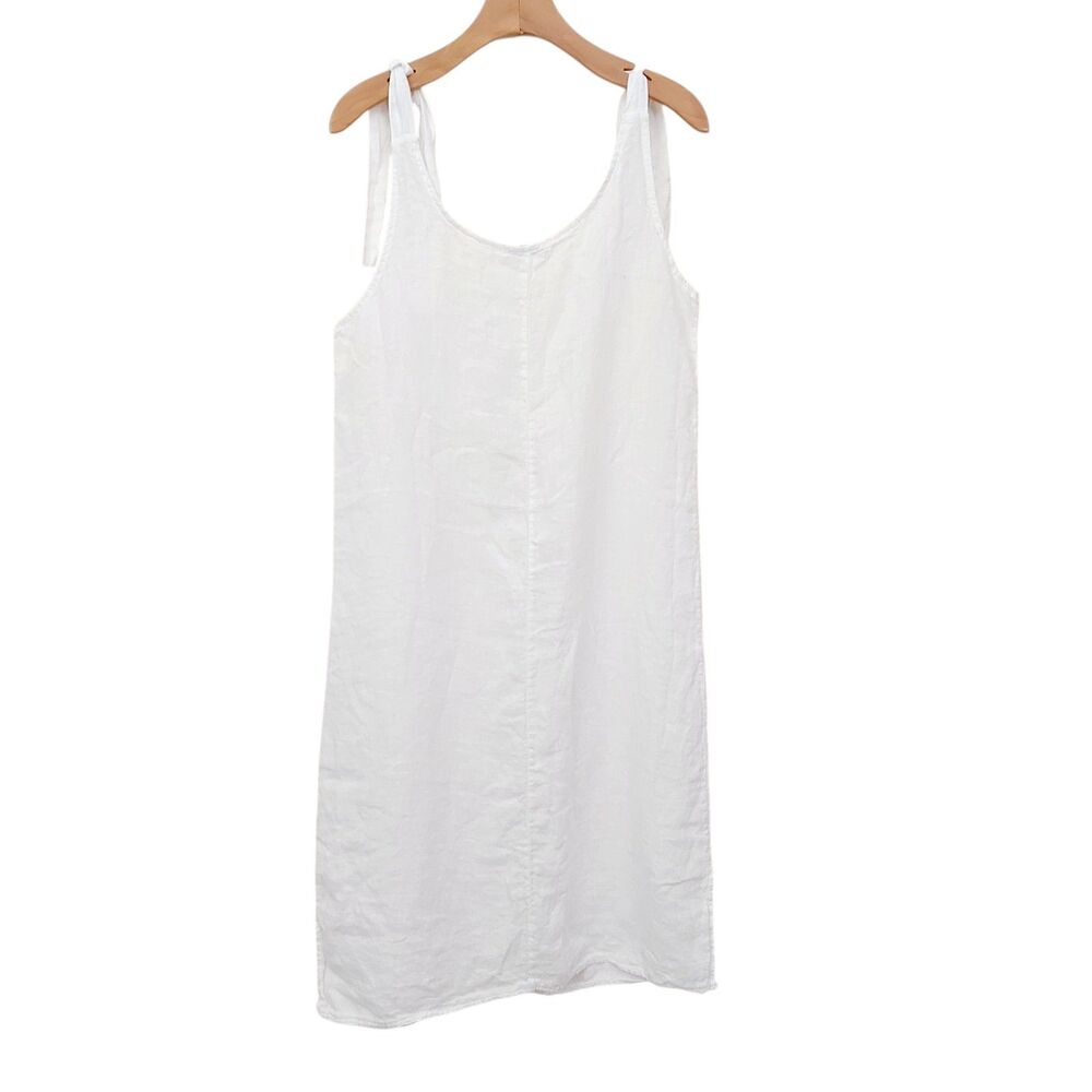 Valentina Naldi Midi Dress Womens Medium White Linen Tie Shoulder Beach Italy